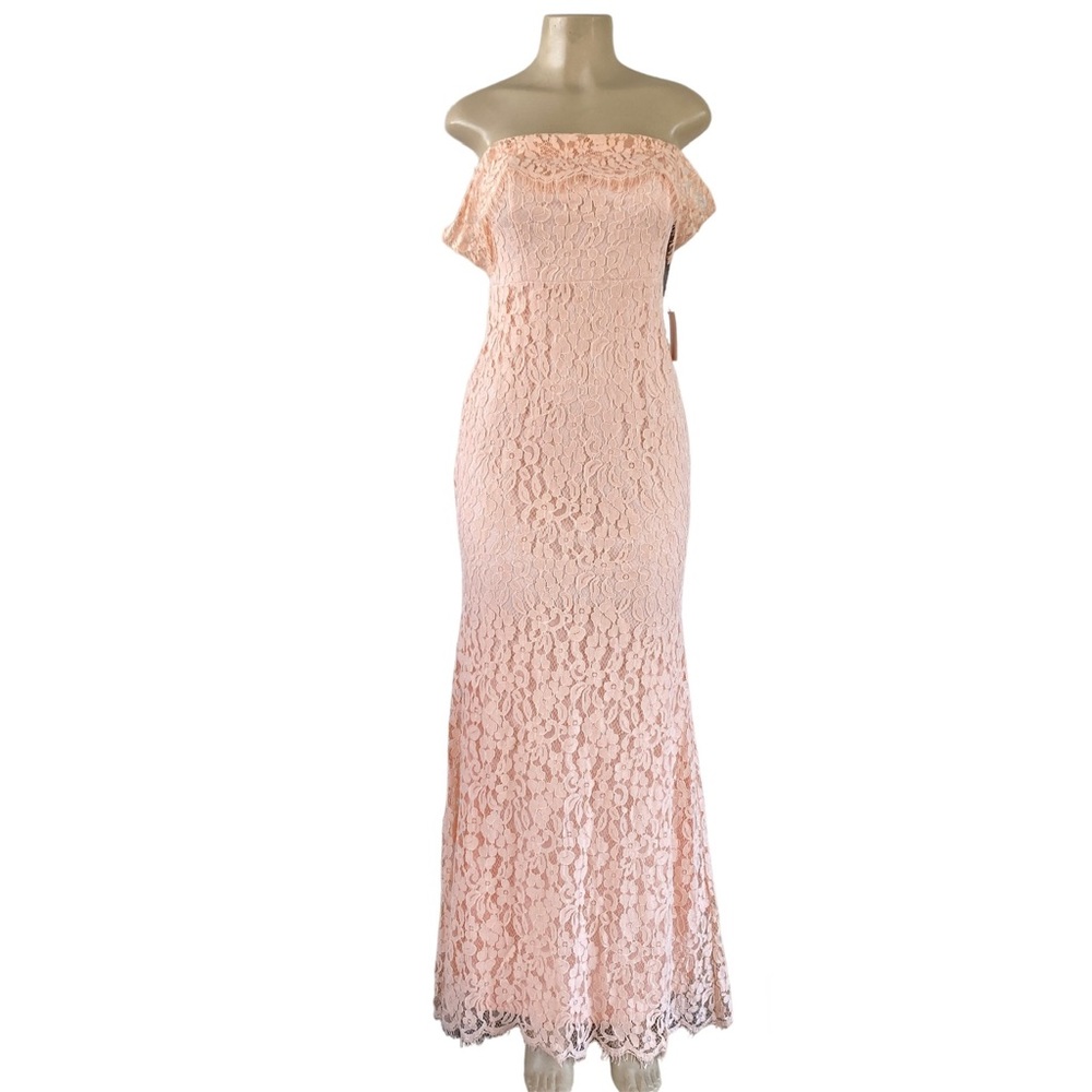 Lulu’s Blush Pink Lace Off Shoulder Long Dress - Size M - Picture 4 of 9